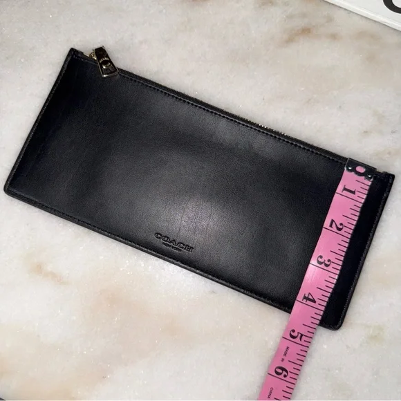 Coach Black Leather Zip Pouch Clutch Minimalist Wristlet - Picture 9 of 9